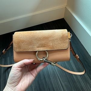 Suede Calfskin Small Faye Shoulder Bag (peach color)